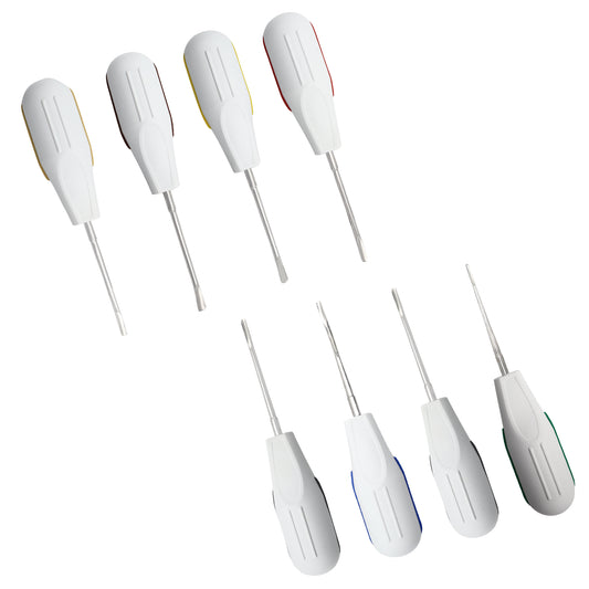 Luxating Root Elevator Set – 8 Pcs (White Handle)